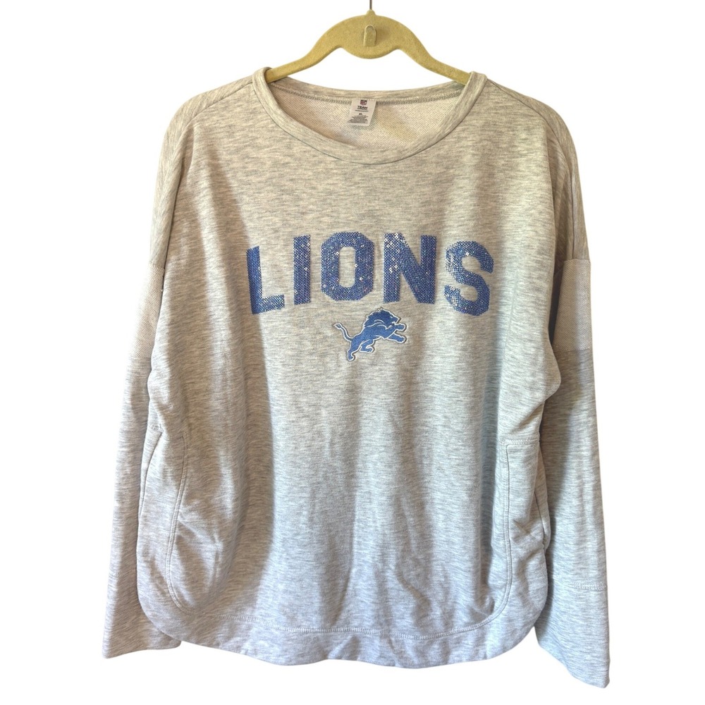 NFL Team Apparel Detroit Lions Women's XL Sequin Graphic Sweatshirt Gray NFL
